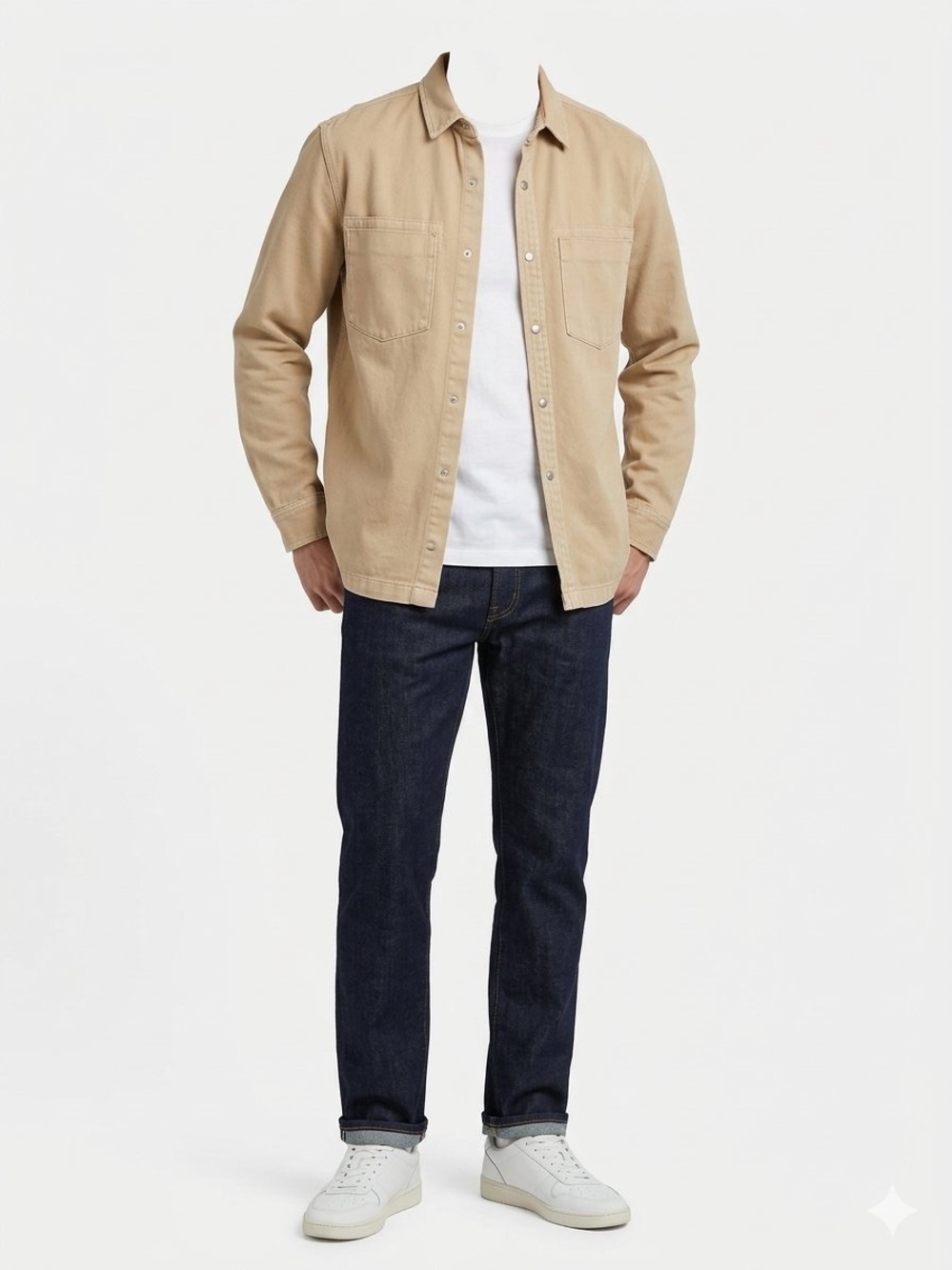Lightweight Tan Shirt Jacket with Snap Front
